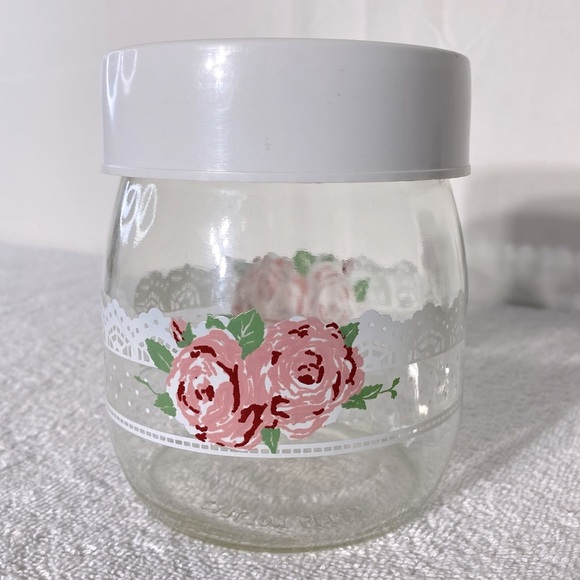 Vintage Carlton Glass Canister 3/4L Pink Victorian Rose Jar W Plastic Lid - Picture 12 of 12